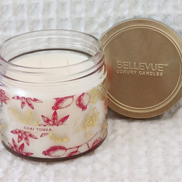 Bellevue Luxury Candle CHAI TONKA 12 oz Double Wick with Essential Oil Glass USA - Picture 2 of 7